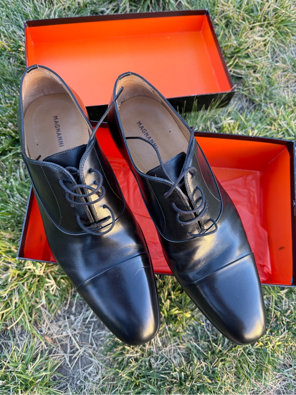 Magnanni Segovia Black Leather Cap-Toe Derby Oxfords Size 11.5